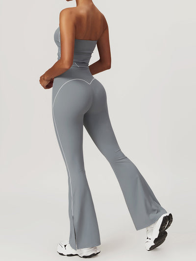 Riva Flared Legging zonder Scrunch | Two toned Light Grey and White