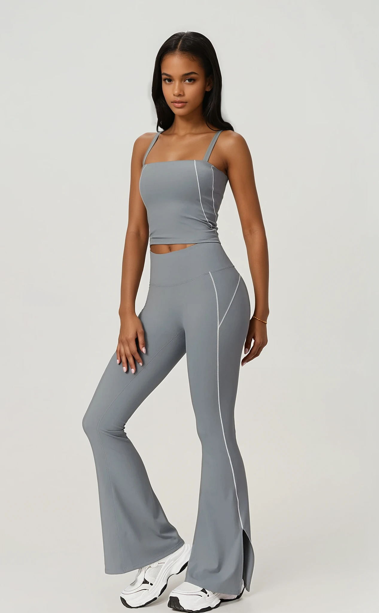 Riva Flared Legging without Scrunch | Two toned Light Grey and White