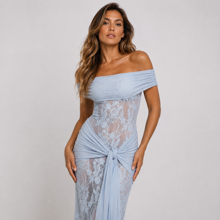 Off-Shoulder Lace Maxi Dress