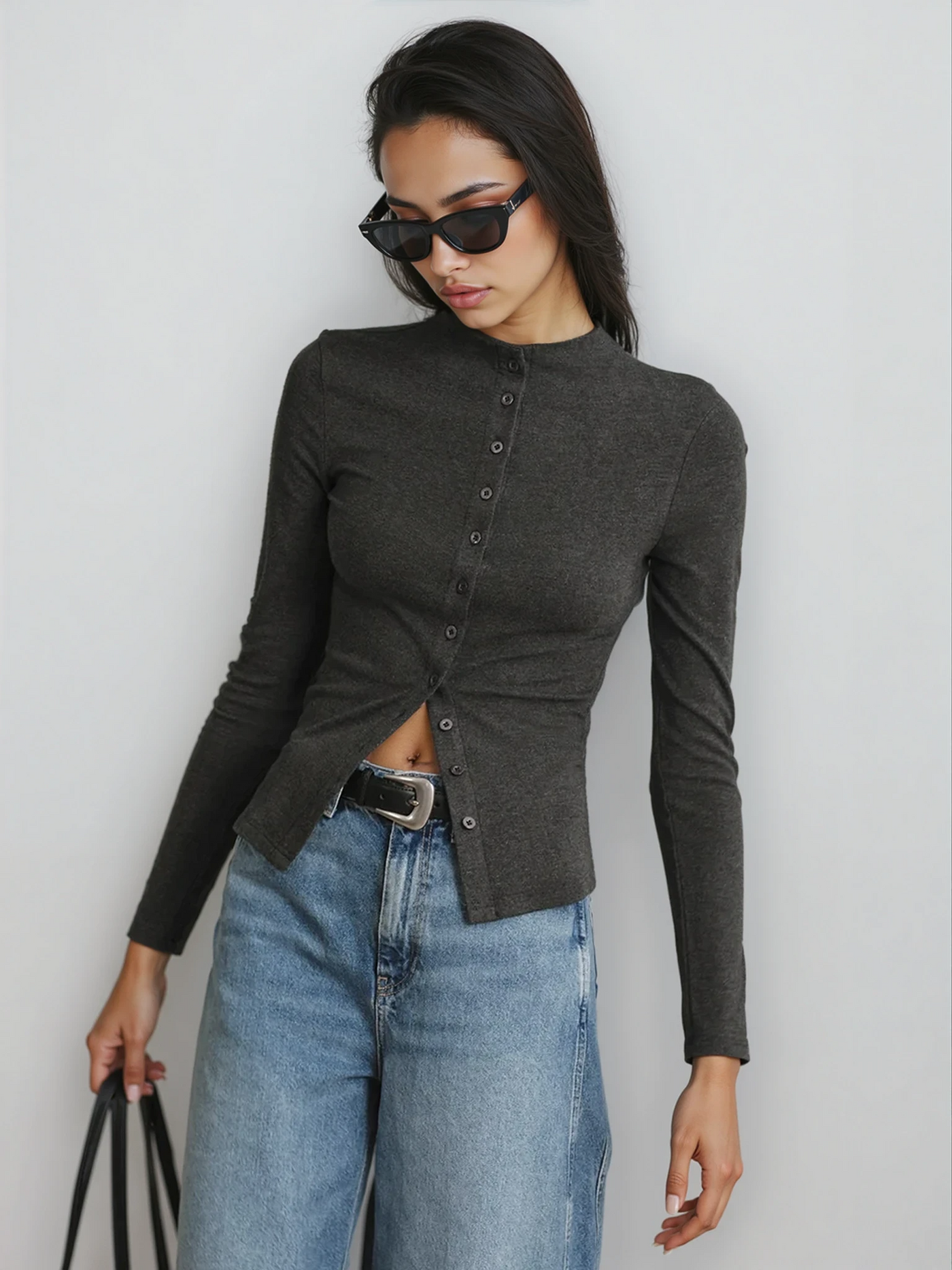 Celina Long Sleeve Top | Deep Grey