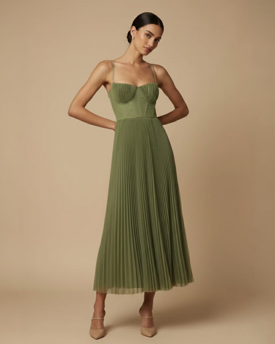 Pleated Midi Dres