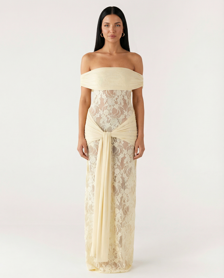 Off-Shoulder Lace Maxi Dress