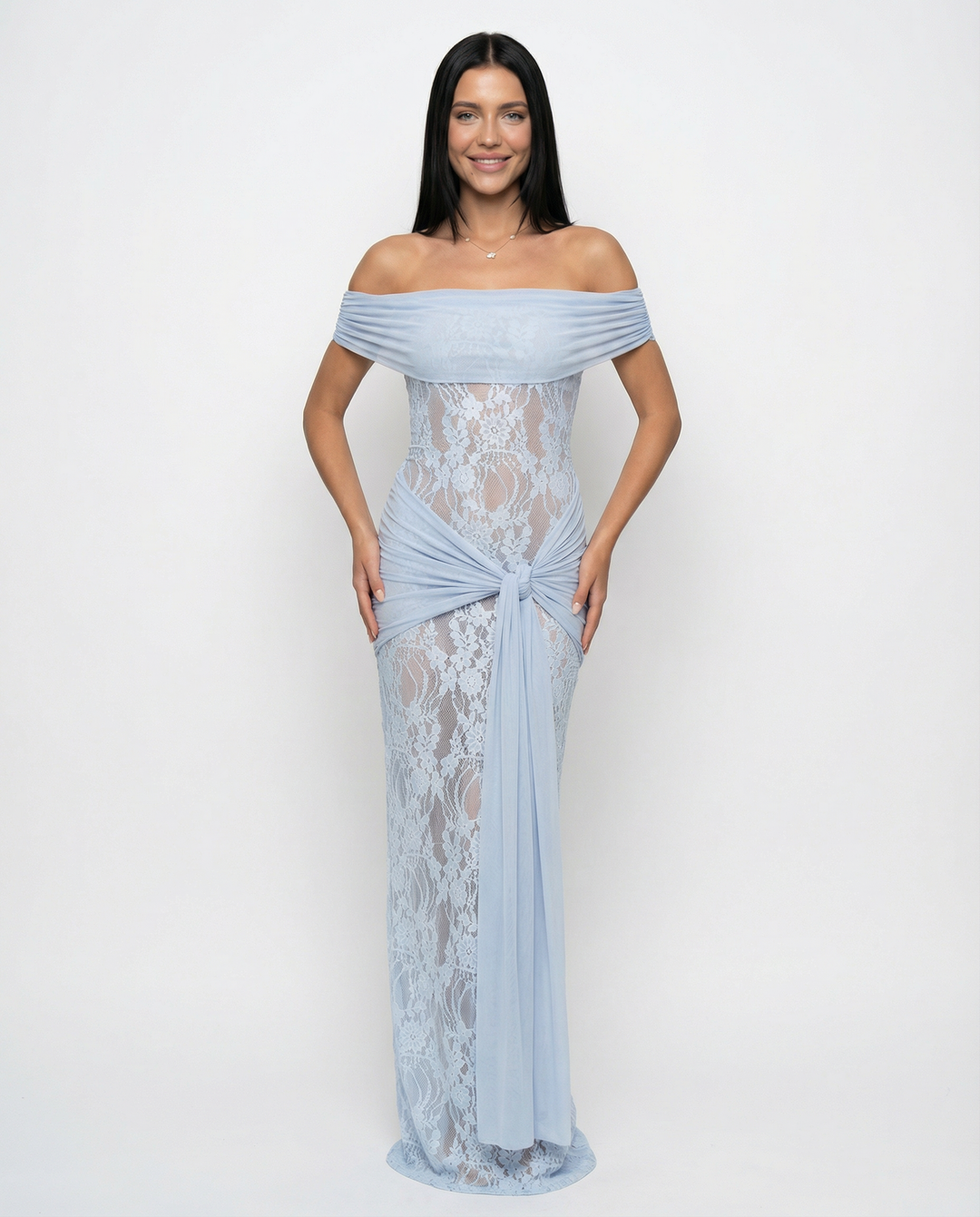 Off-Shoulder Lace Maxi Dress