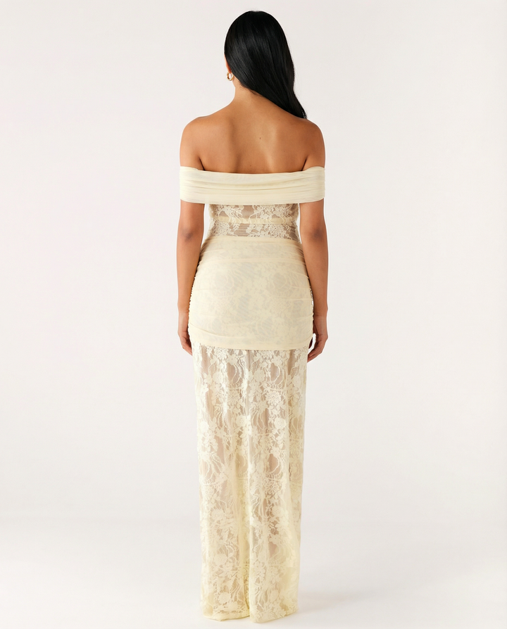 Off-Shoulder Lace Maxi Dress