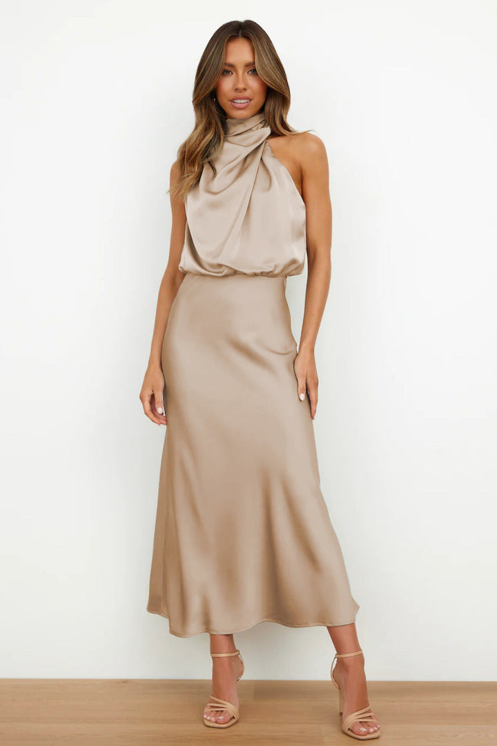 Satin Cowl Neck Maxi Dress