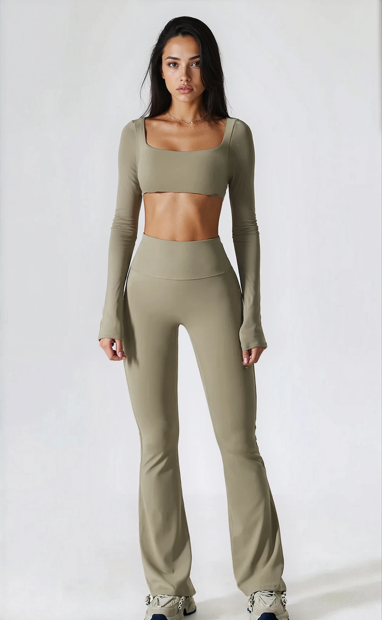 Sofia Flared Legging with Scrunch | Soft Almond