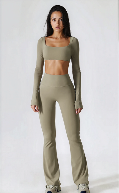 Sofia Flared Legging with Scrunch | Soft Almond