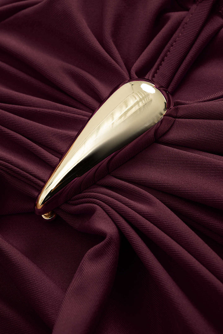 Metallic Decor Ruched Sleeveless Maxi Dress