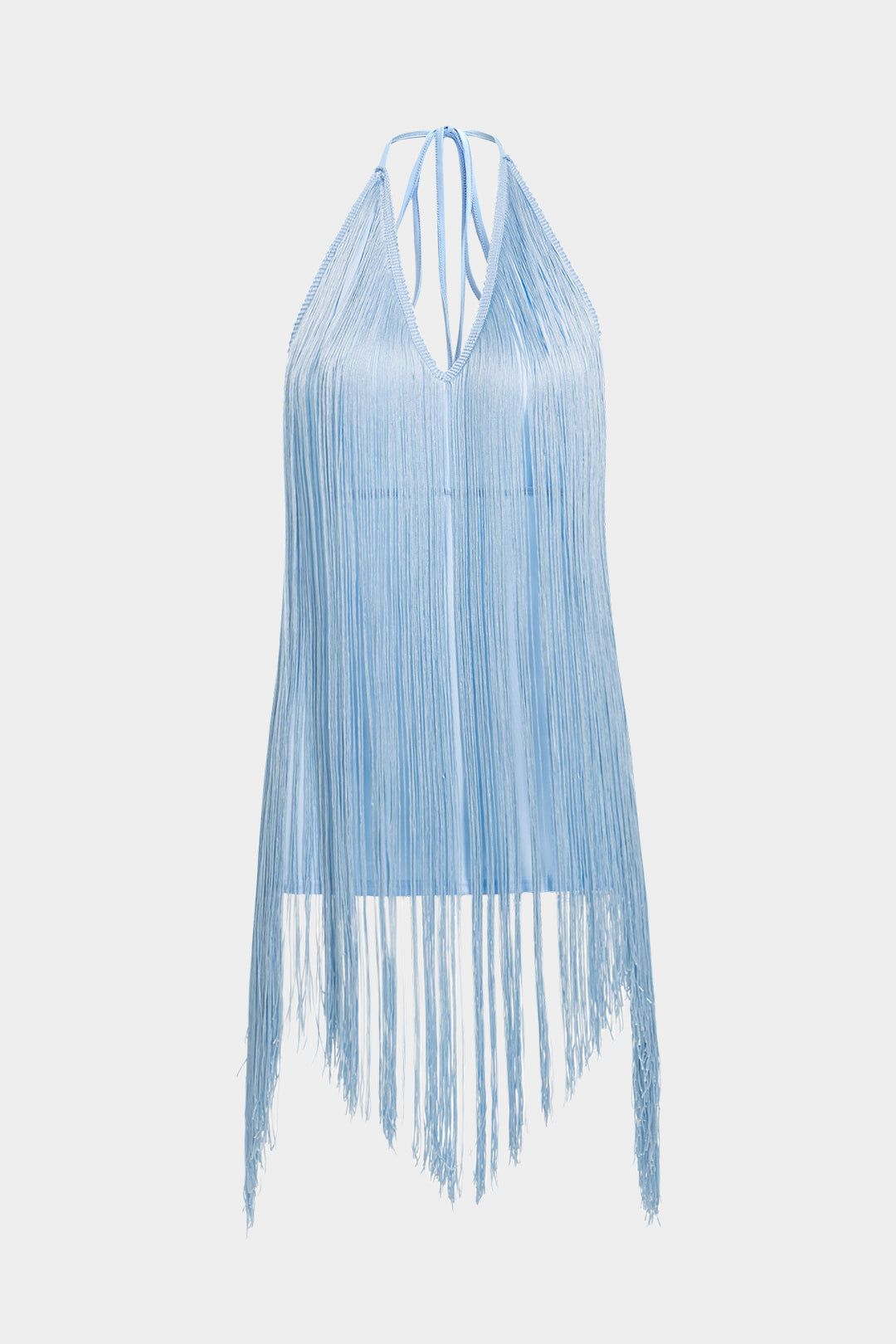 Halter Neck Fringe Tie-Up Backless Sleeveless Mini Dress
