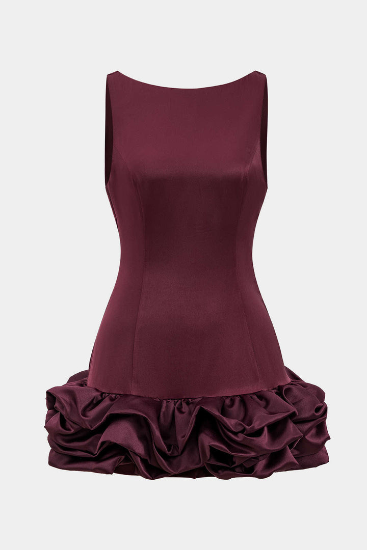 Satin Ruched Hem Sleeveless Mini Dress