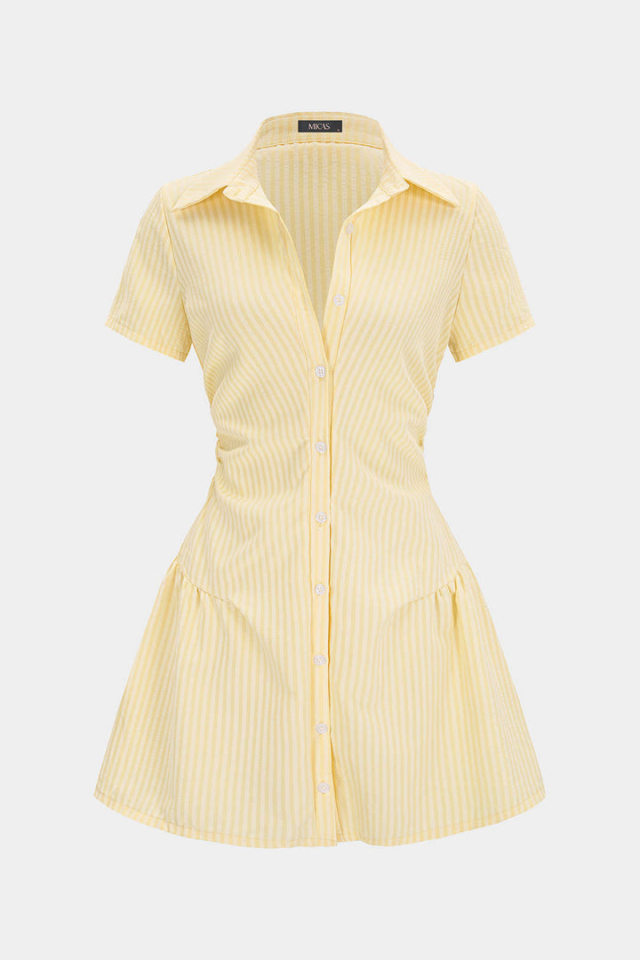 Stripes Print V-Neck Short Sleeve Mini Dress