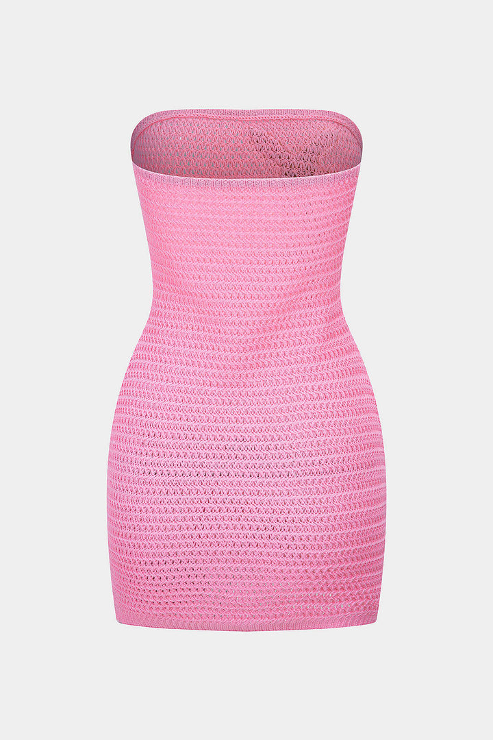 Knit Contrast Floral Strapless Sleeveless Mini Dress