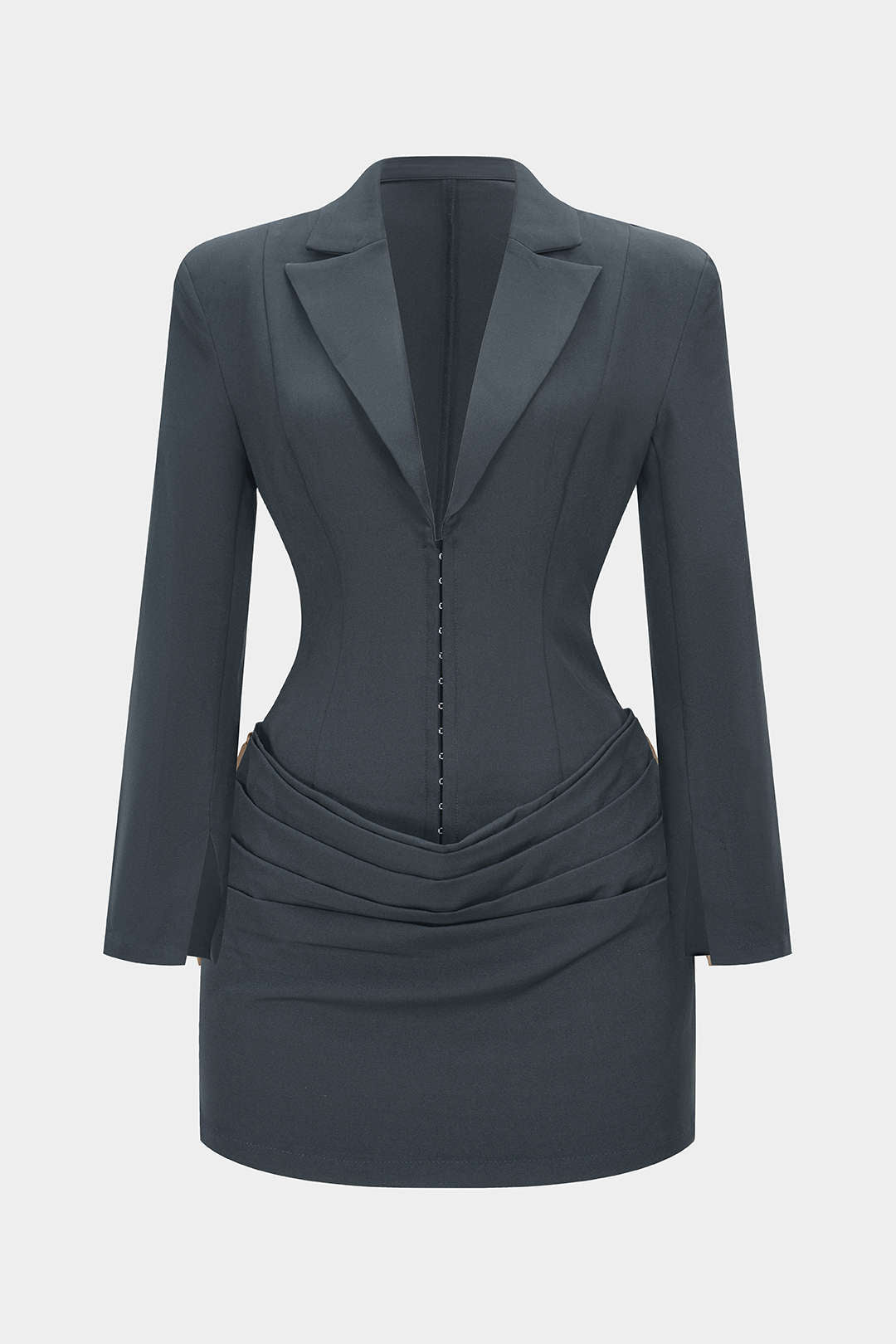 Deep V-Neck Waist-Cinching Ruched Long Sleeve Mini Dress
