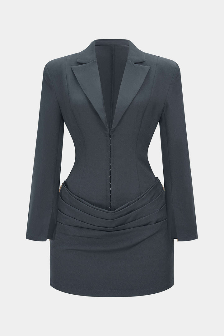 Deep V-Neck Waist-Cinching Ruched Long Sleeve Mini Dress