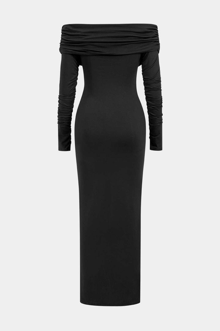 Off-Shoulder Draped Ruched Maxi Dress