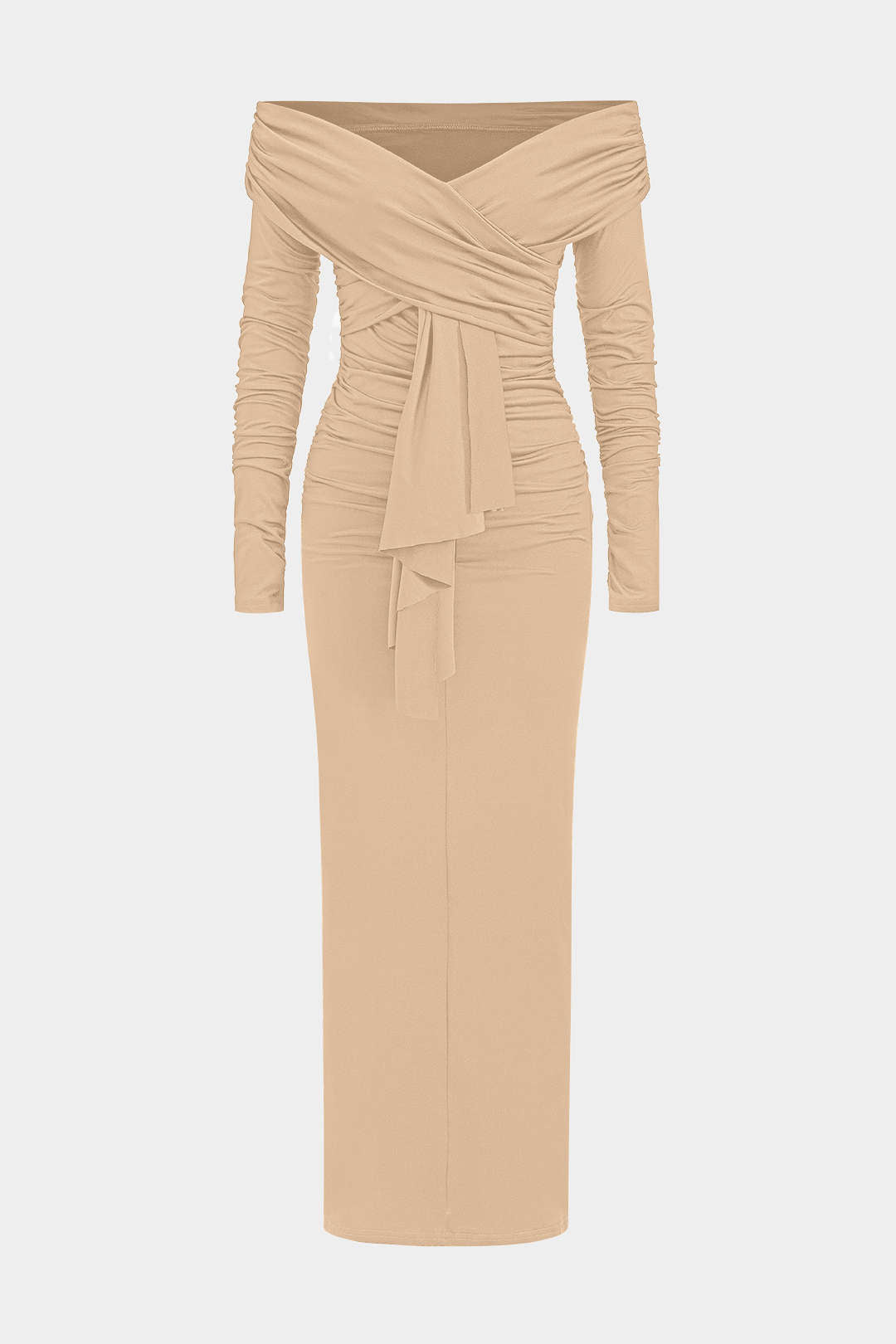Off-Shoulder Draped Ruched Maxi Dress