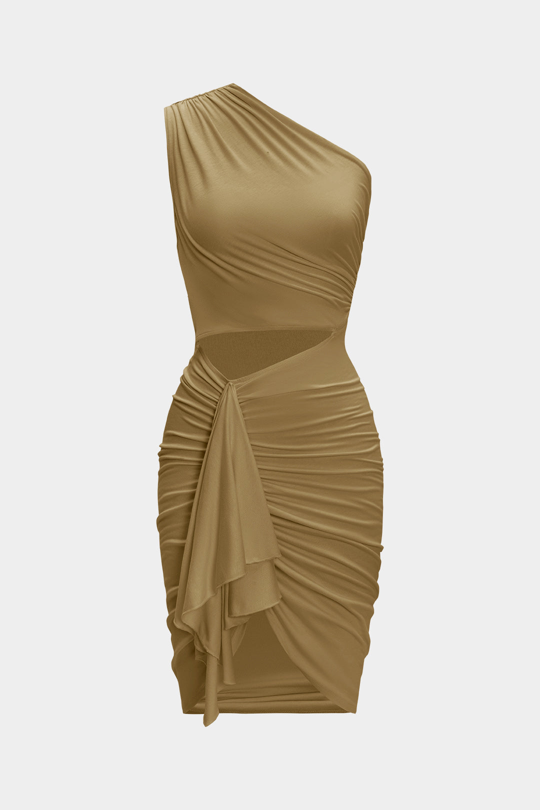 Ruched Asymmetrical Cutout Midi Dress