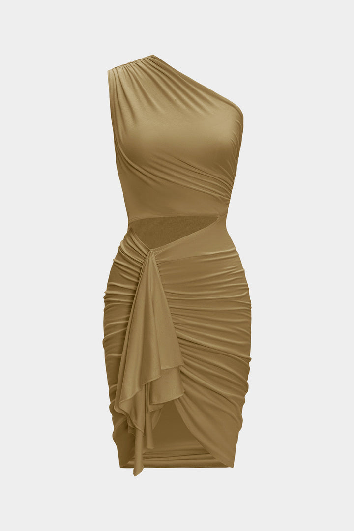 Ruched Asymmetrical Cutout Midi Dress