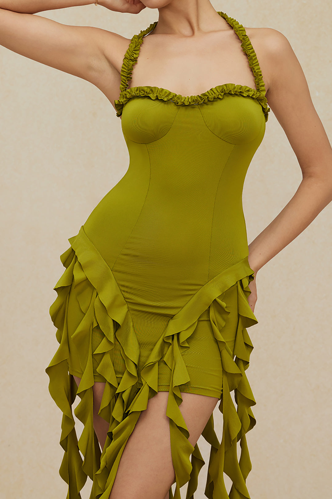 Ruched Tassel Halter Bustier Mini Dress