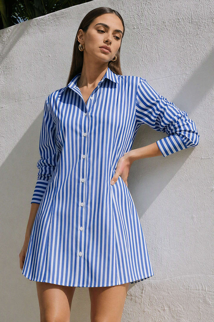Stripes Print Long Sleeve Mini Dress