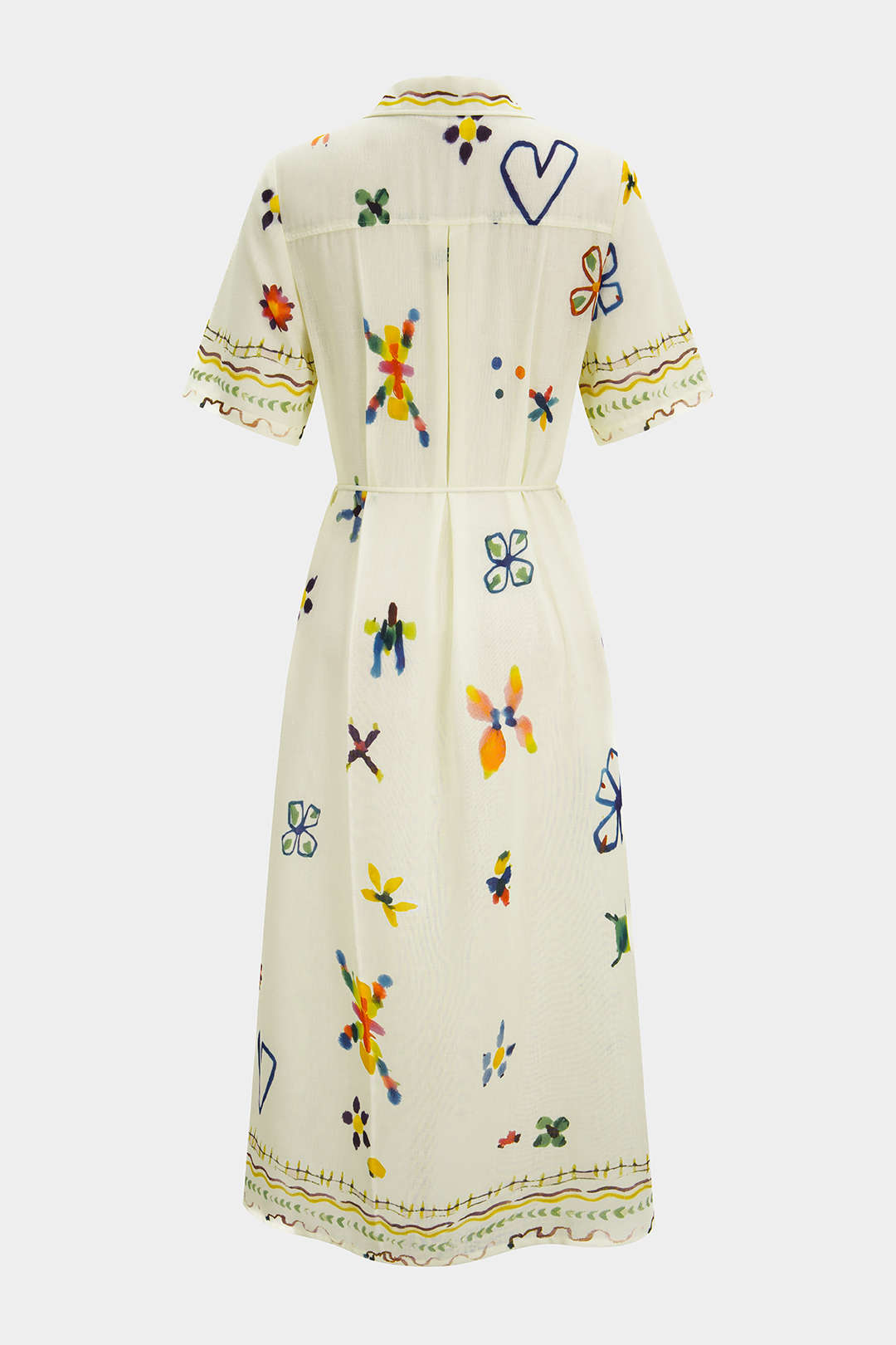 Graffiti Print Button Pocket Belted Short Sleeve Midi Dress