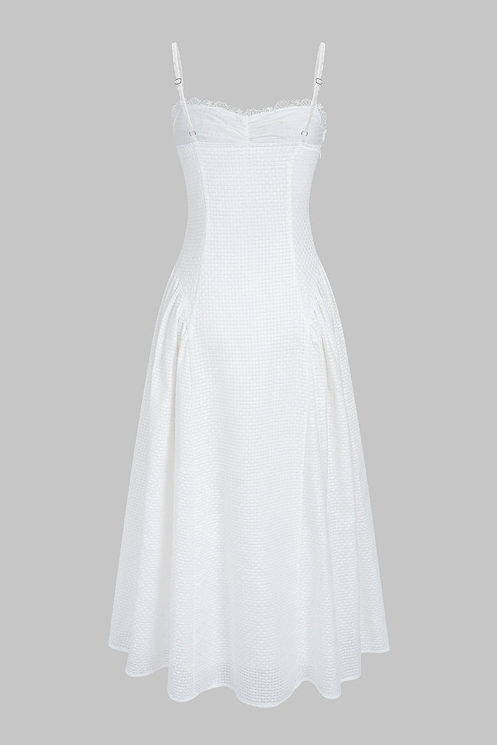 Lace Trim Ruched Slip Sleeveless Maxi Dress