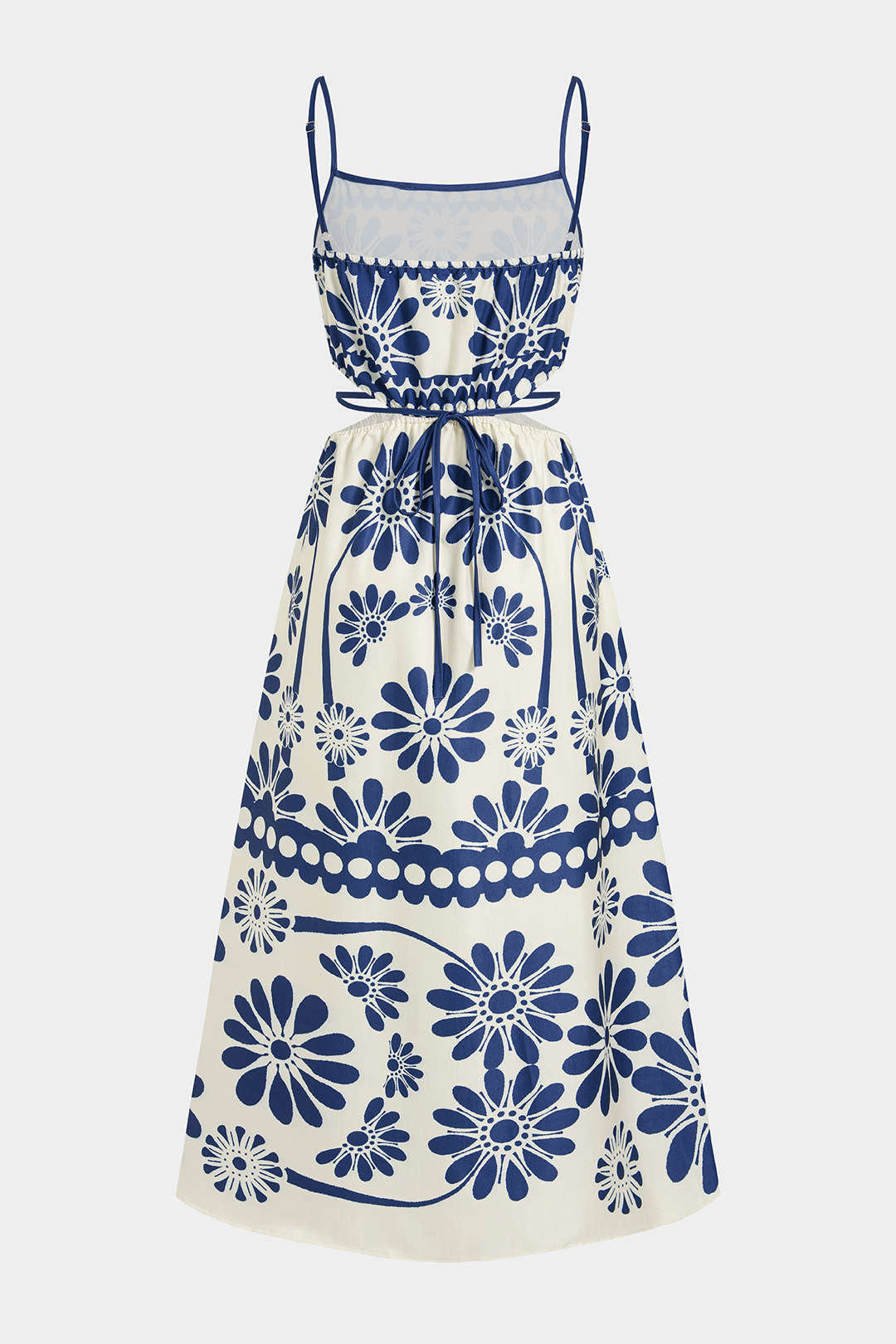 Floral Print Tie Back Cut Out Backless Sleeveless Midi Dress