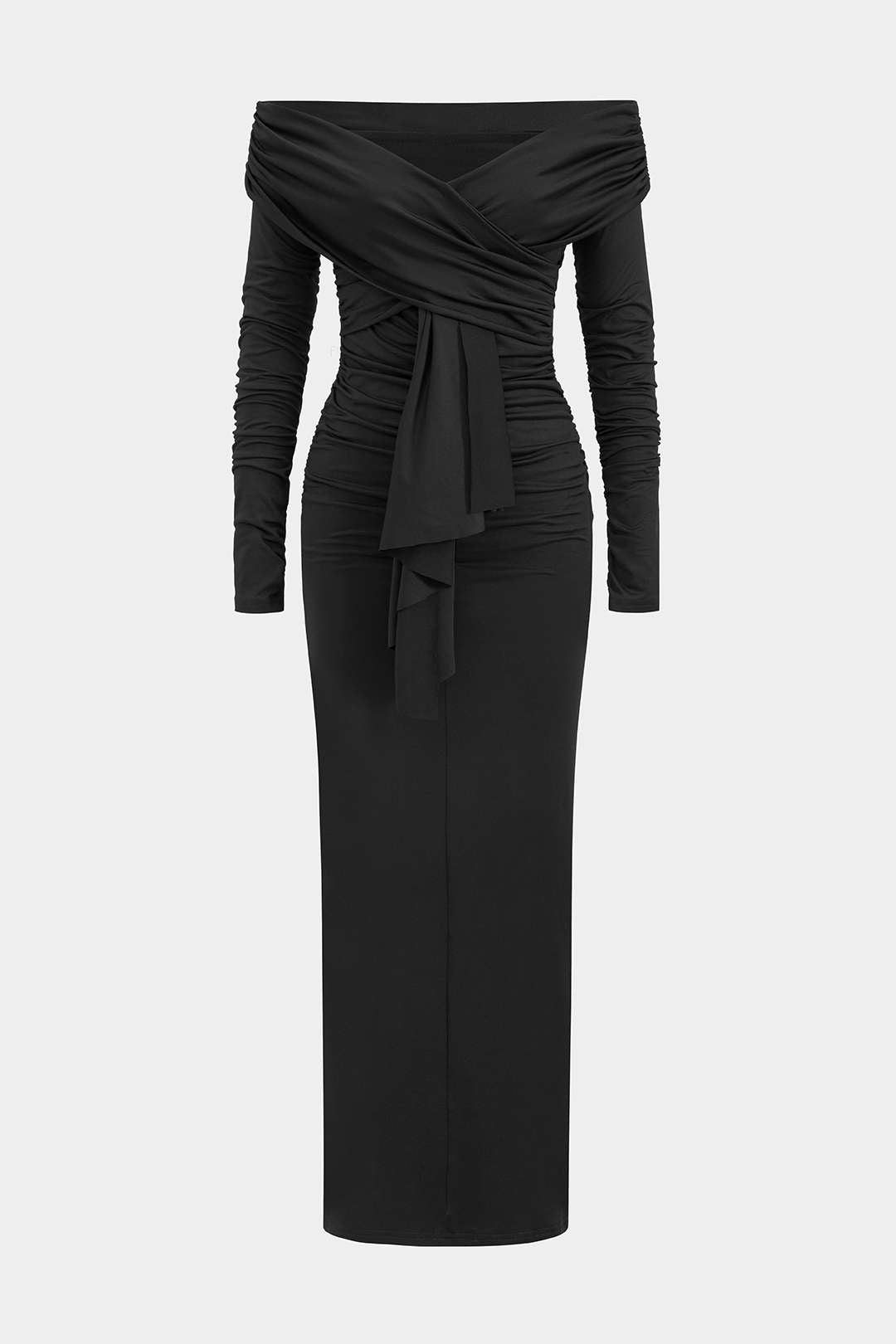 Off-Shoulder Draped Ruched Maxi Dress