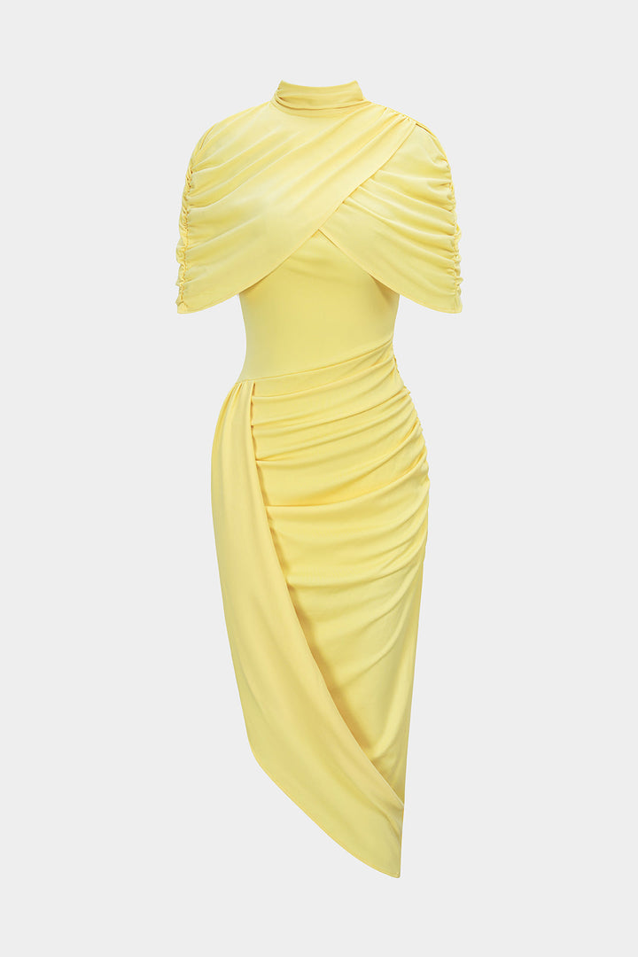 Mesh Mock Neck Cover Up And Asymmetrical Sleevelss Midi Dress