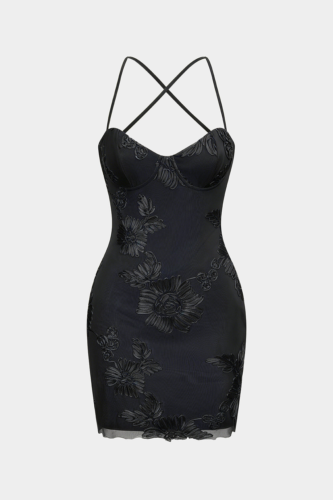 3D Floral Tie Back Backless Sleeveless Mini Dress