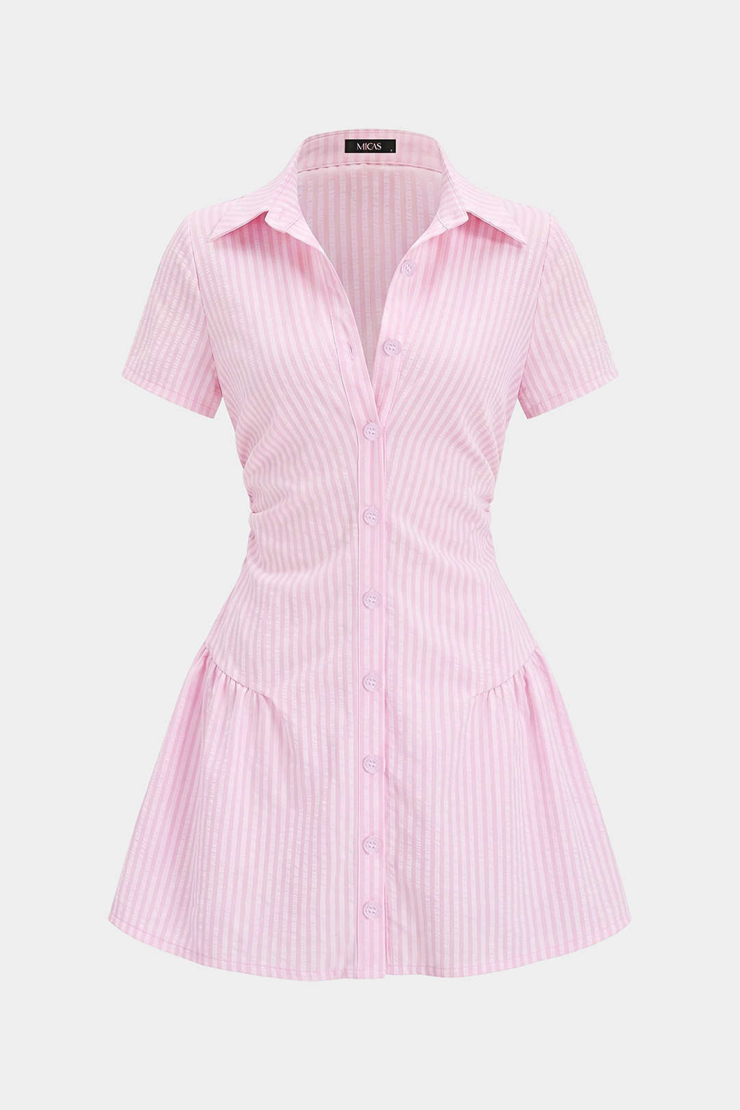 Stripes Print V-Neck Short Sleeve Mini Dress