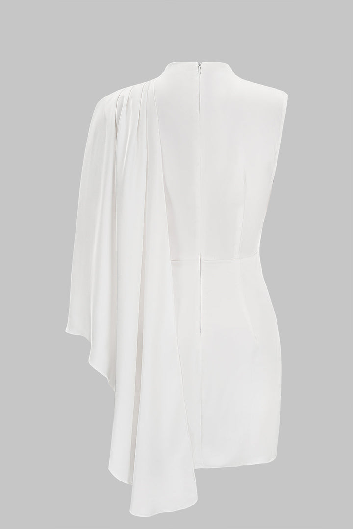 Satin Asymmetrical Ruched Zipper Sleeveless Mini Dress