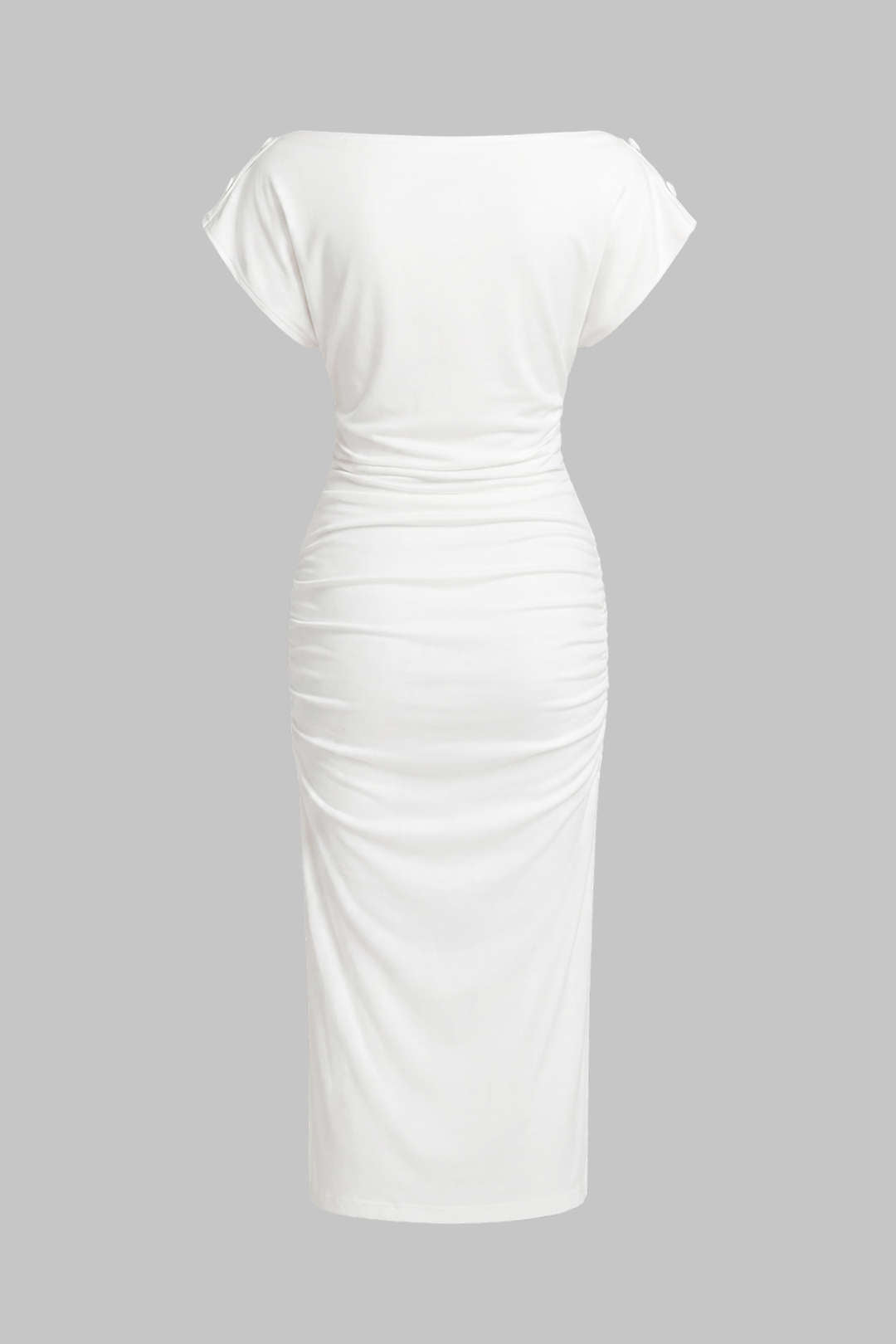 Solid Button Short Sleeve Midi Dress