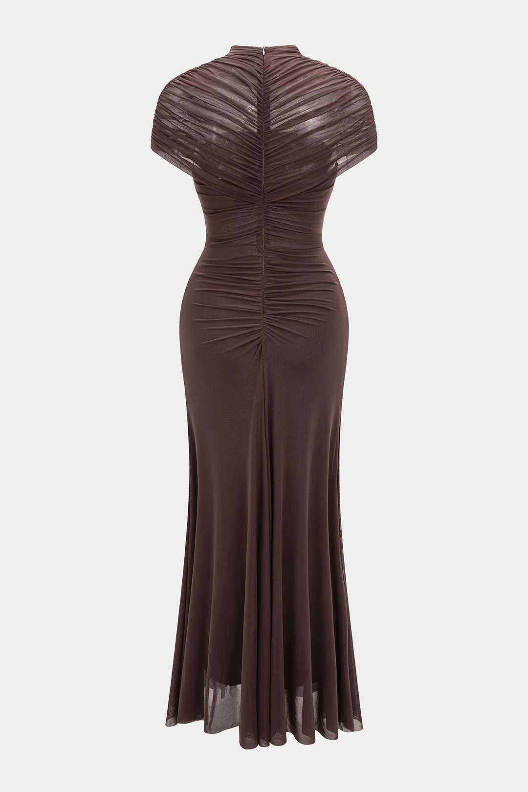 Mesh Ruched Cut Out Short Sleeve Maxi Dress