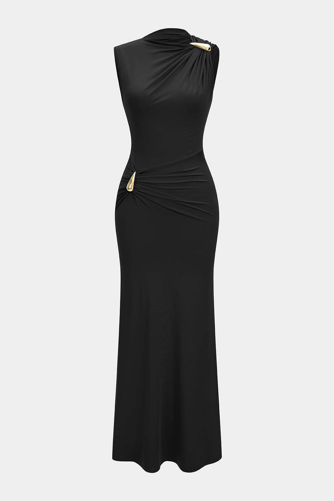 Metallic Decor Ruched Sleeveless Maxi Dress
