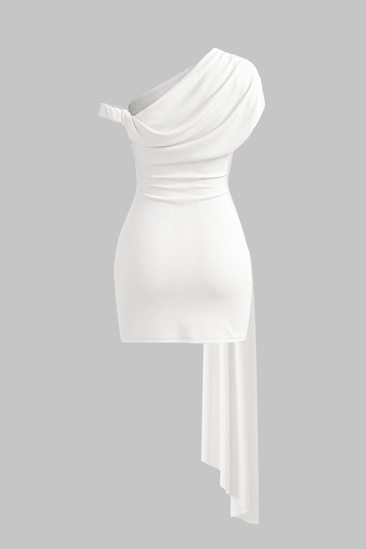 One Shoulder Asymmetrical Ruched Sleeveless Mini Dress