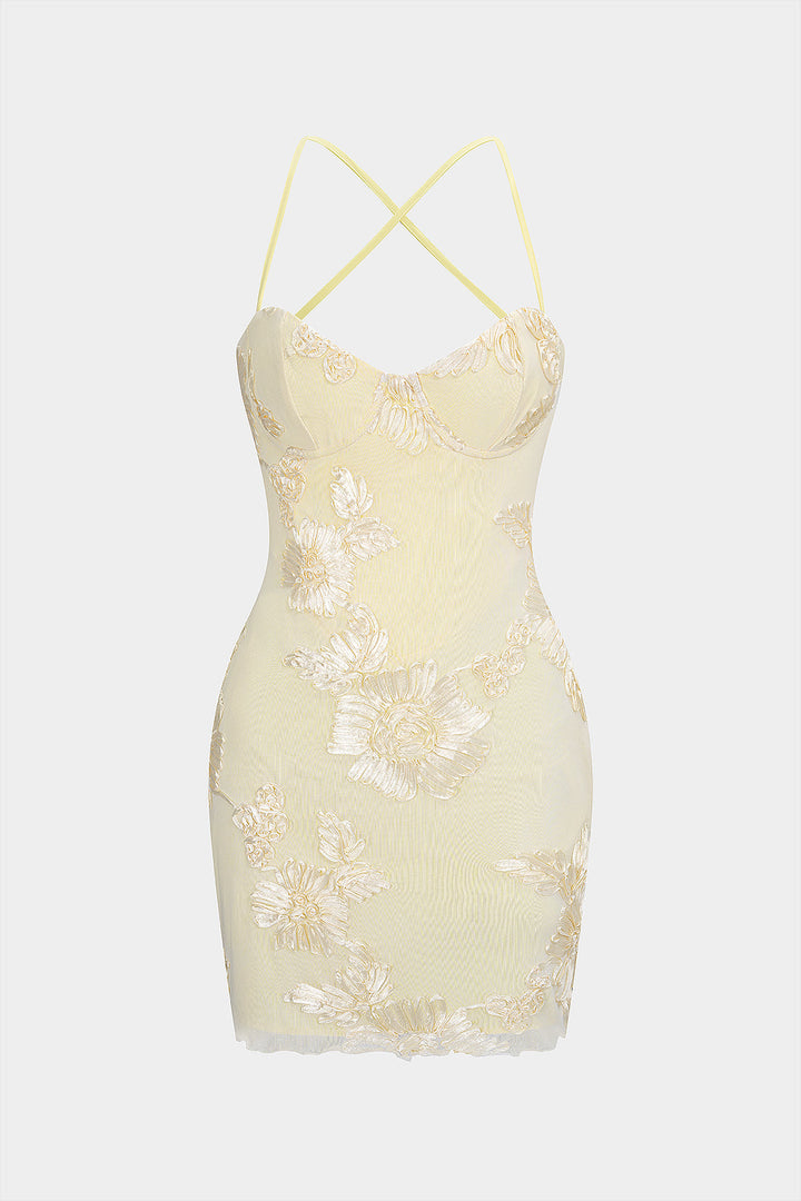 3D Floral Tie Back Backless Sleeveless Mini Dress