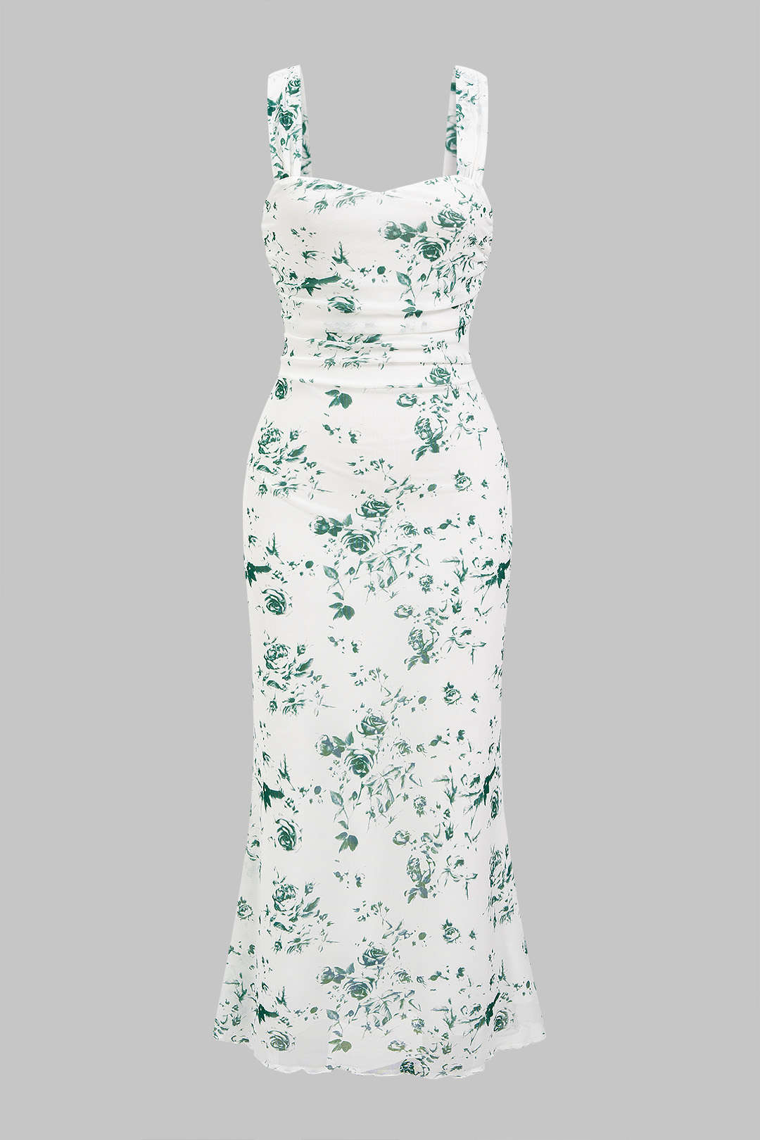 Ditsy Floral Print Mesh Sleeveless Midi Dress