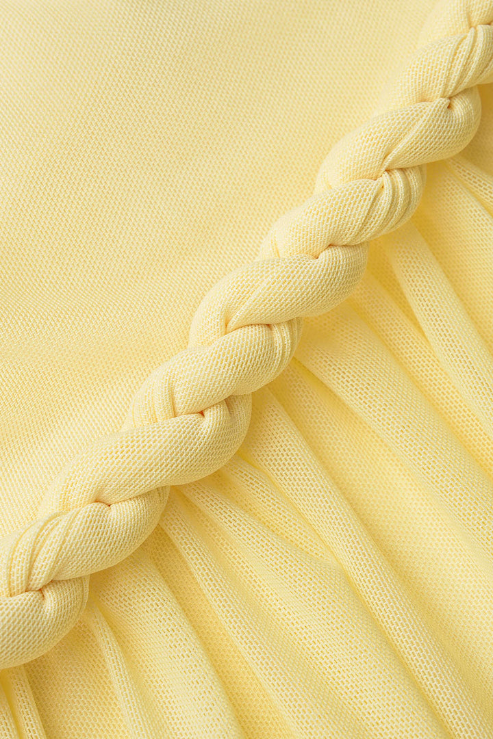 Mesh One Shouder Twist Knot Ruched Sleeveless Maxi Dress