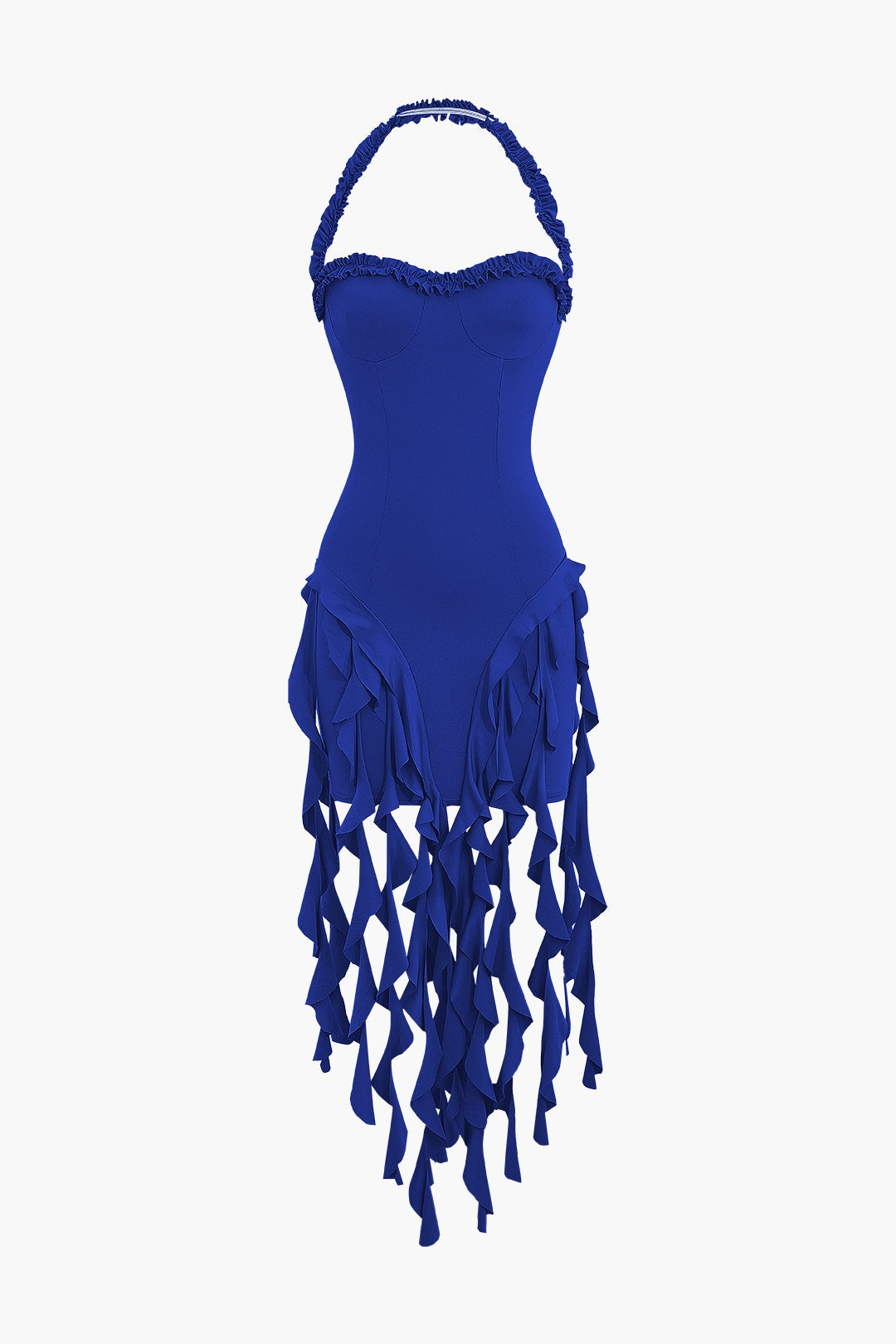 Ruched Tassel Halter Bustier Mini Dress