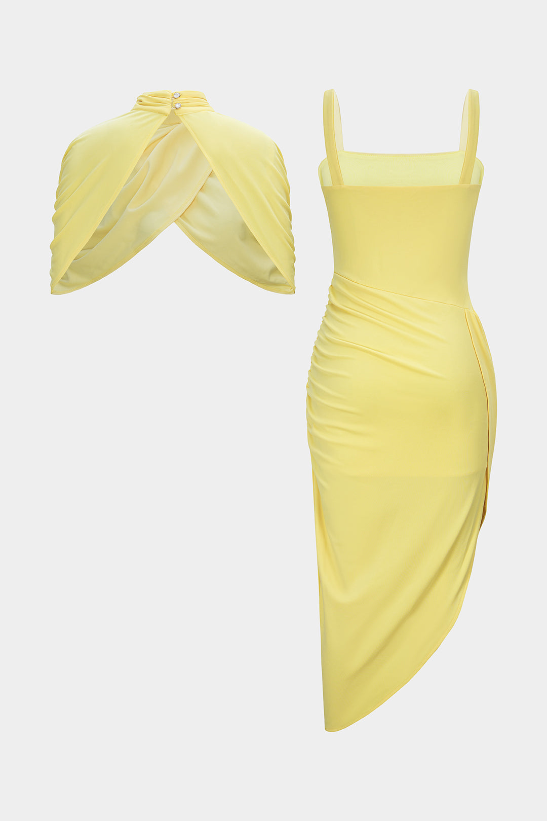 Mesh Mock Neck Cover Up And Asymmetrical Sleevelss Midi Dress